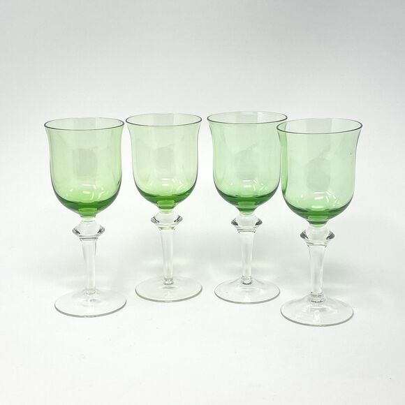 Denby Crystal Aurora Winterberry Green Wine Water Goblets Glasses 7” Set Of 4 - Picture 1 of 4